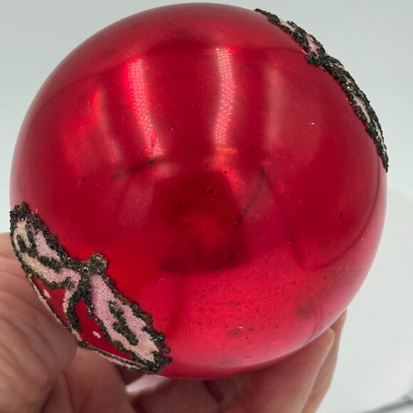 2 Vintage Austrian Plastic Cap Mica Christmas glass Ornaments Red Round Flower 2 - Picture 8 of 16